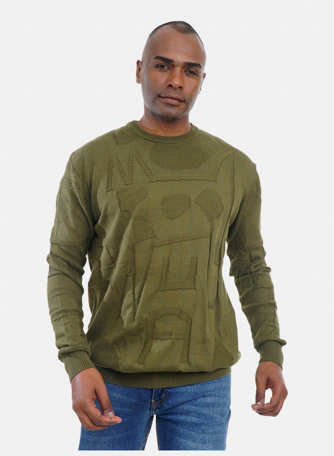 FIRE WOOD FireWood Textured Knit Sweater Crew Neck Long Sleeve For Men- Dark Green - Image 3